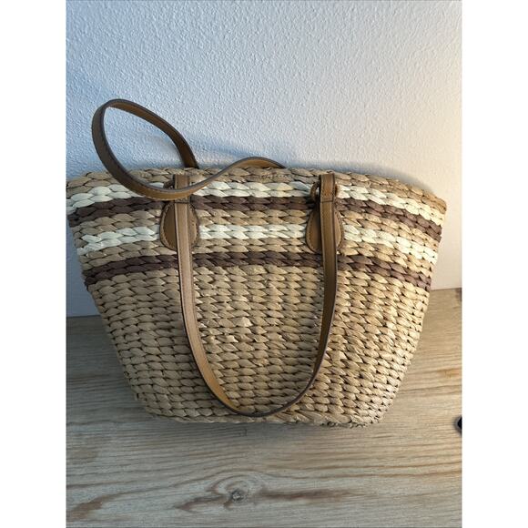 Style & Co Straw Tote Natural Stripe New NWT $99 Retail Brand - Picture 2 of 5